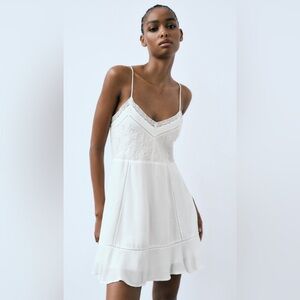 Zara embroidered linen blend short dress - Size: Small - Never worn!